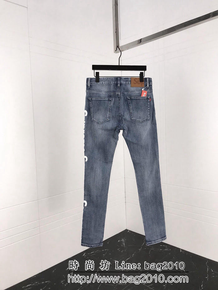 SUPREME 19ss春款 專櫃新款 側邊suPrem印花 淺藍色 男款牛仔褲 ydi2404